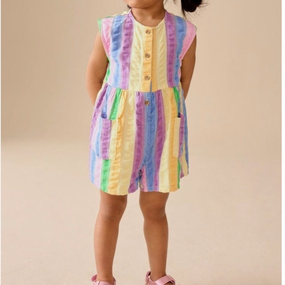 NEXT Kids Rainbow Cotton Romper Sleeveless Striped 2-3‎ Years NWT